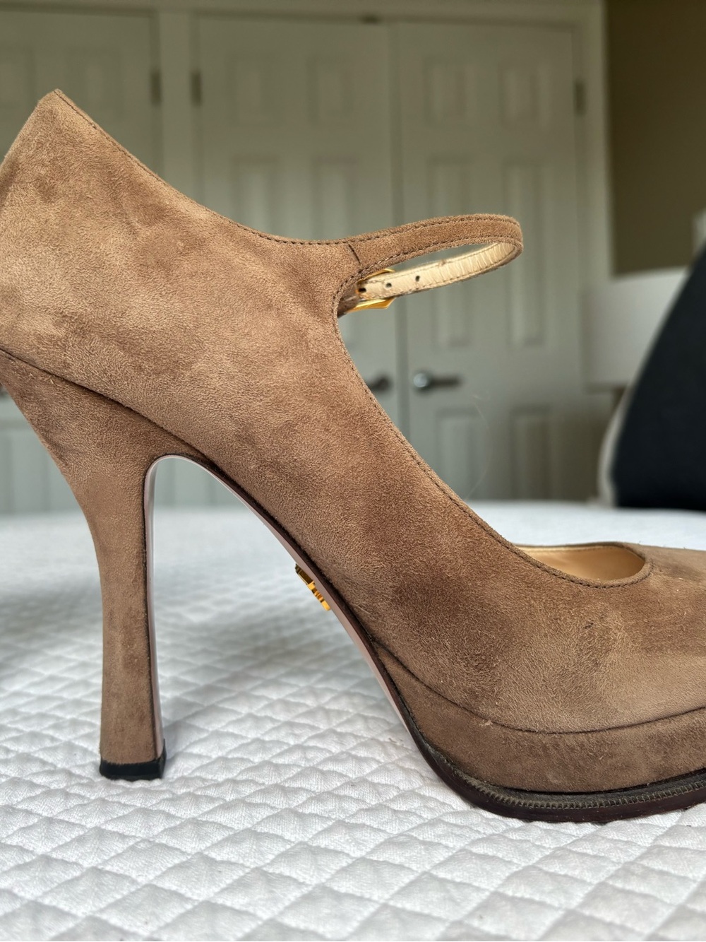 Prada Taupe Suede Mary Jane Platform shoes - Picture 6 of 10